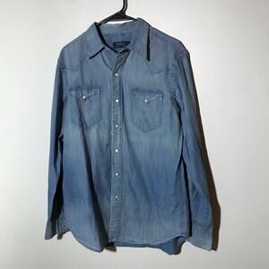 Polo Ralph Lauren mens M pearl snap denim chambray western button up shirt